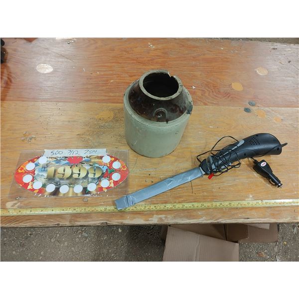 Lot of Misc. Items, Ceramic Crock, Coin Collector Card and Electric Knife (Battery Works)