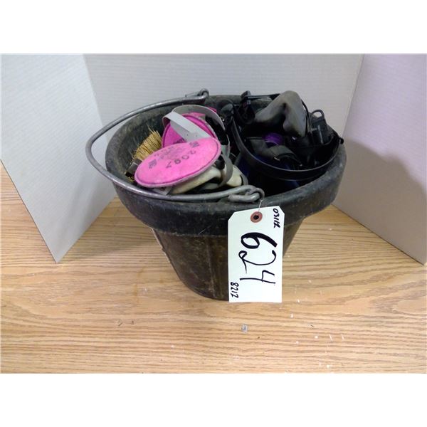 Pail w/ 5 Respirators, Misc.