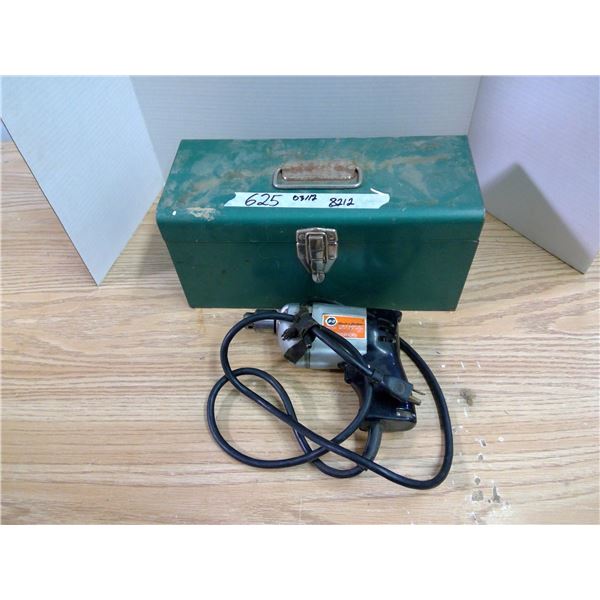 Small Green Toolbox 14x6.5x6", Vintage Black & Decker Drill