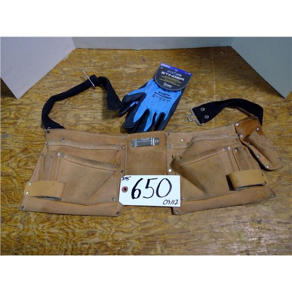 Leather Tool Belt, 1 Pair Stealth Stinger Gloves Cut Level 2A Size LG