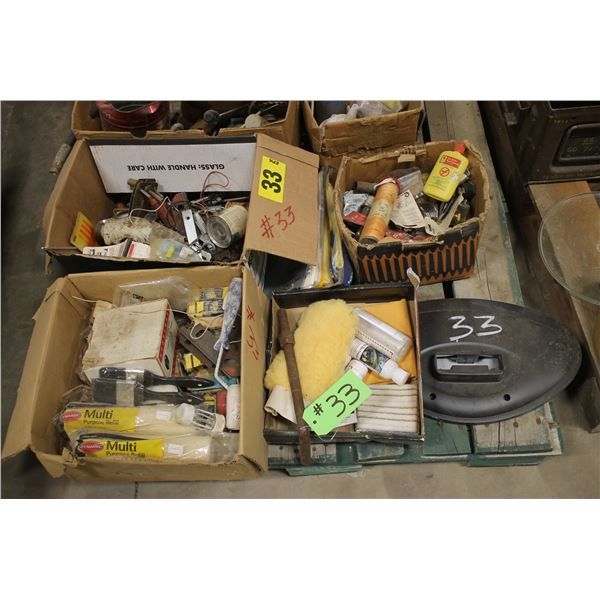 Pallet of misc brushes, rollers etc