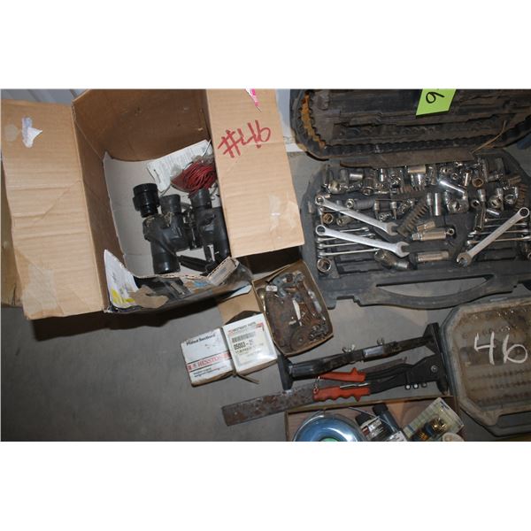 Quantity of Misc Tools, Wrenches, sockets, riveter