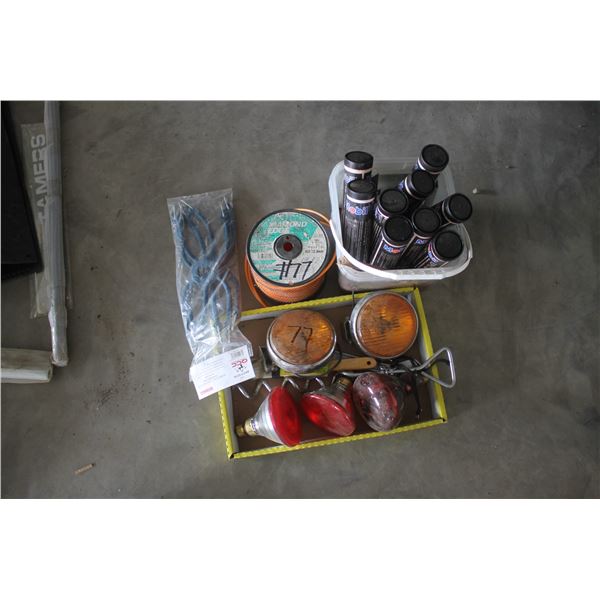 Grease, Lights, Rubber Bungees and Roll of Weed Trimmer Line