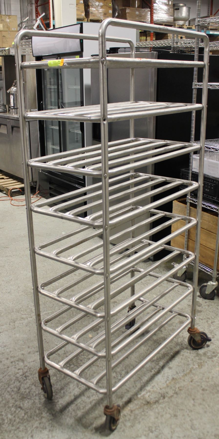 8 TIER TUBULAR RACK ON CASTORS