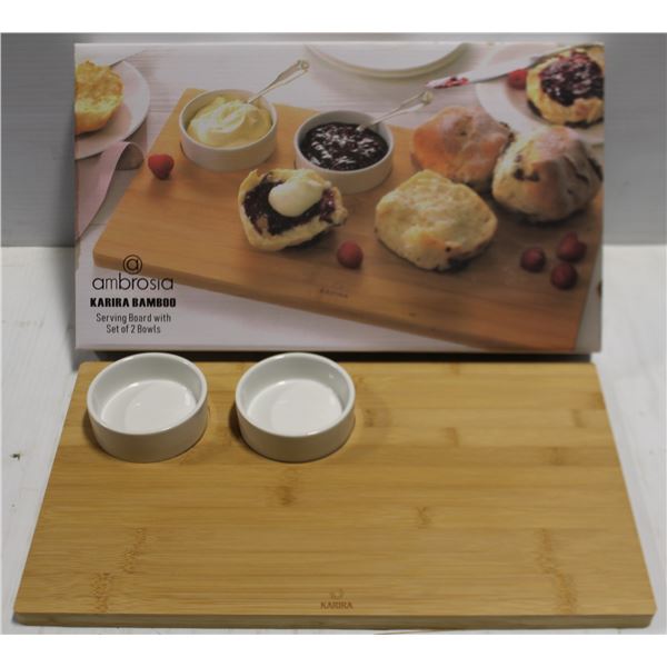 NEW IN BOX KARIRA BAMBOO SERVING BOARD W/ BOWLS