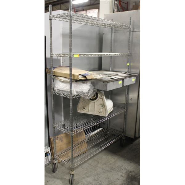 5 TIER CHROME WIRE RACK ON CASTERS 48  X 14  X 81 