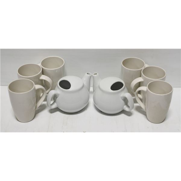 LOT OF 2 MAGNUM TEA POTS W/ 6 DUDSON COFFEE CUPS