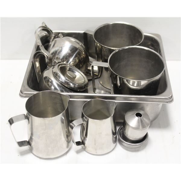 HALF SIZE INSERT W/ 2 S/S TEA POTS, 2 S/S MEASURES