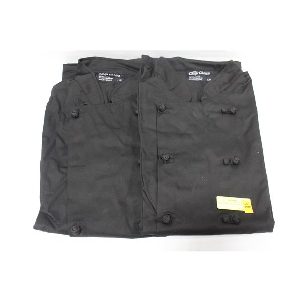 2 SIZE LARGE BLACK CHEF SHIRTS