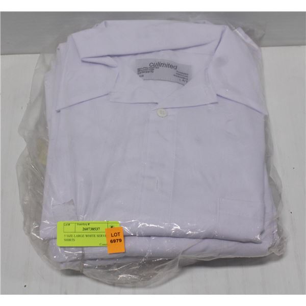 5 SIZE LARGE WHITE SERVICE WORK SHIRTS