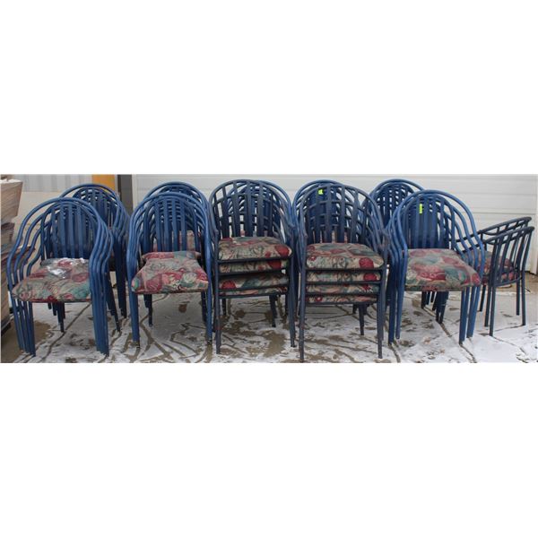 LOT OF 42 METAL CHAIRS WITH FABRIC PADDED SEATS