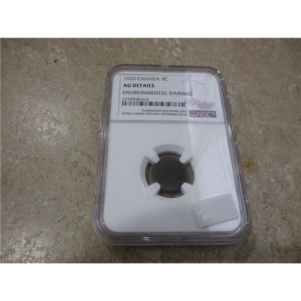 1920 Canada 5 Cent NGC AU Details with Environmental Damage