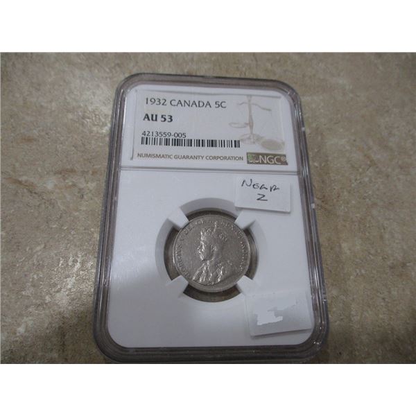 1932 Canada 5 Cent NGC AU 53 Near 2