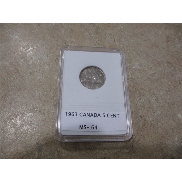 1963 Canada 5 Cent MS 64