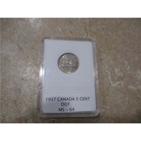 1937 Canada 5 Cent Dot MS 64