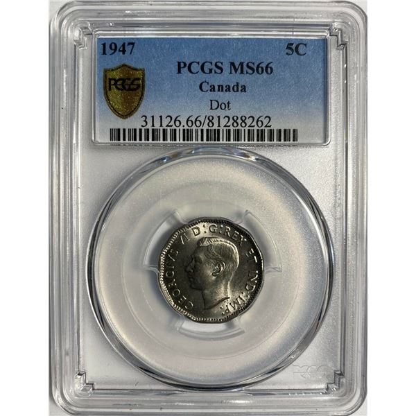 1947 Canada 5 Cent Dot PCGS MS 66