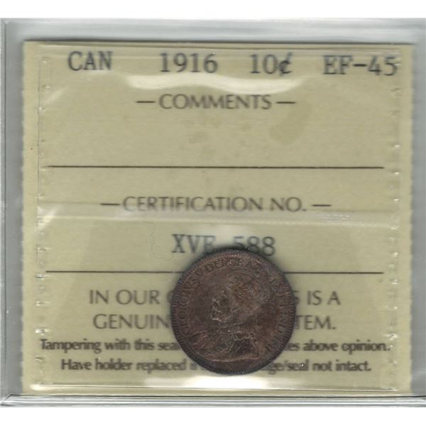 1916 Canada 10 Cent ICCS EF 45