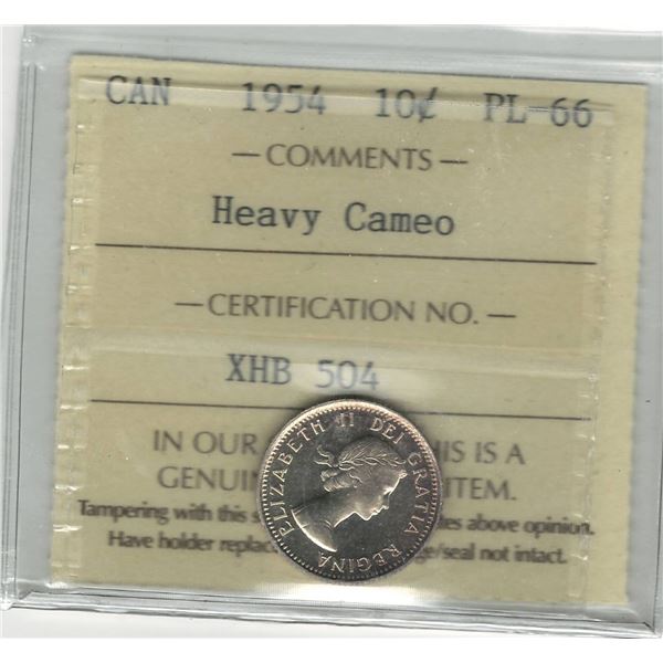 1954 Canada 10 Cent Heavy Cameo ICCS PL 66