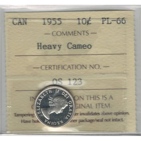 1955 Canada 10 Cent Heavy Cameo ICCS PL 66