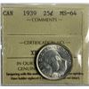 Image 1 : 1939 Canada 25 Cent ICCS MS 64