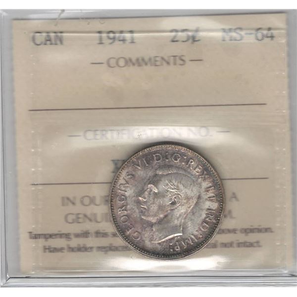 1941 Canada 25 Cent ICCS MS 64