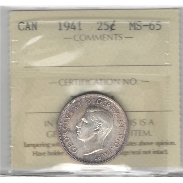 1941 Canada 25 Cent ICCS MS 65