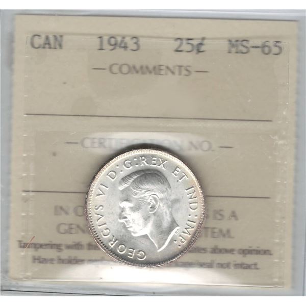 1943 Canada 25 Cent ICCS MS 65