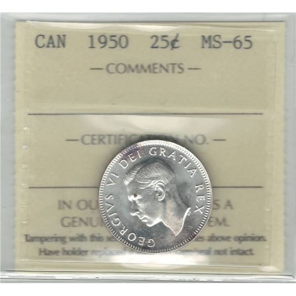 1950 Canada 25 Cent ICCS MS 65
