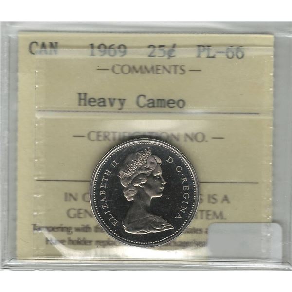 1969 Canada 25 Cent Heavy Cameo ICCS PL 66