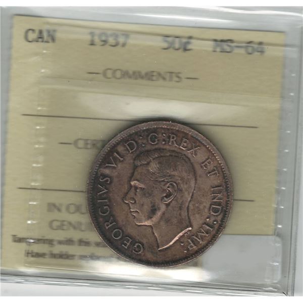 1937 Canada 50 Cent ICCS MS 64