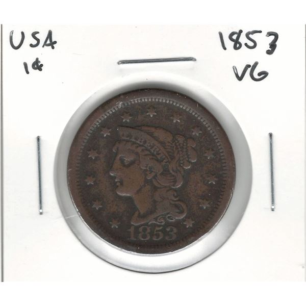 1853 USA 1 Cent VG