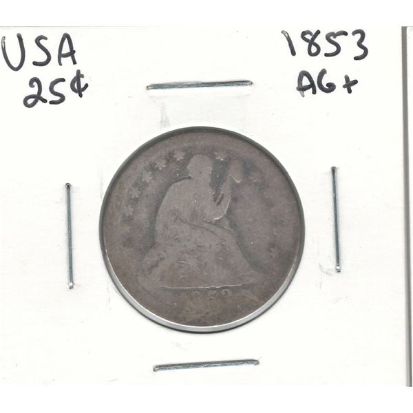 1853 USA 25 Cent AG+