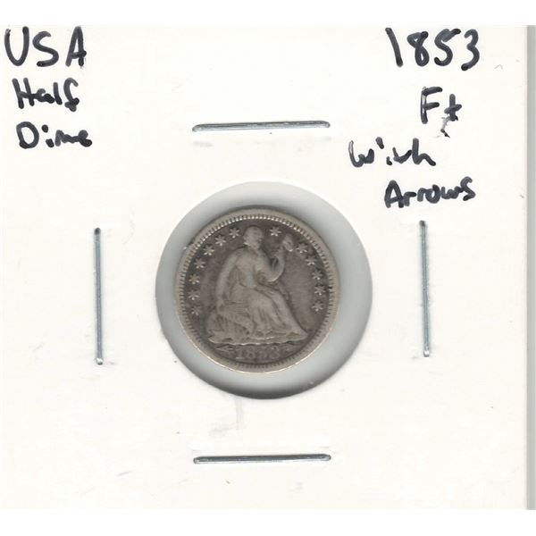 1853 USA Half Dime with Arrows F+