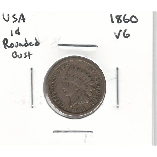 1860 USA 1 Cent Rounded Bust VG