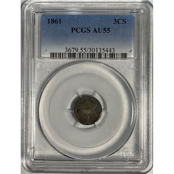 1861 USA 3 Cent PCGS AU 55