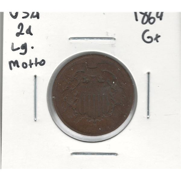 1864 USA 2 Cent Large Motto G+