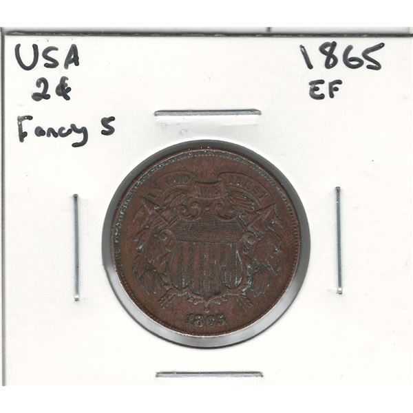 1865 USA 2 Cent Fancy 5 EF