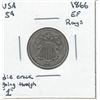 Image 1 : 1866 USA 5 Cent Die Crack Through 1 with Rays EF