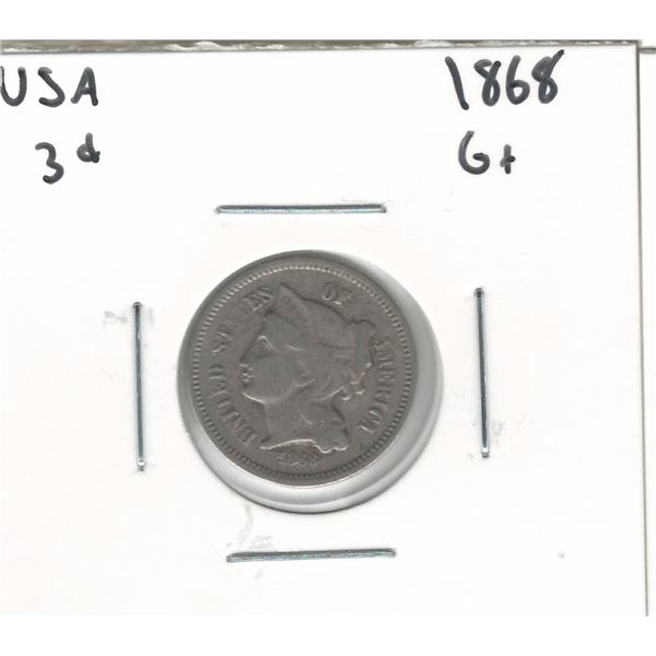 1868 USA 3 Cent G+