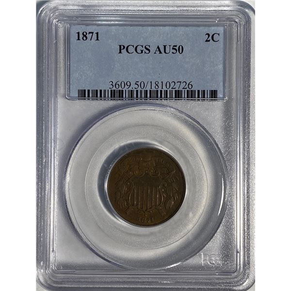 1871 USA 2 Cent PCGS AU 50