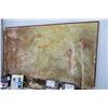 Image 1 : Framed Abstract Oil On Canvas 73" x 50" Damage At Bottom
