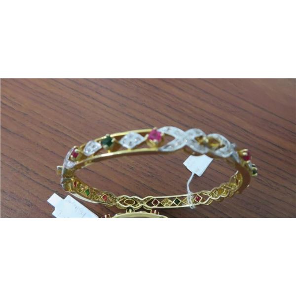 14K Yellow Gold Diamond & Gemstone Bangle Bracelet 104