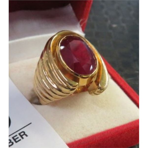 14K Yellow Gold Composite Ruby Ring Oval Mixed Cut Ruby