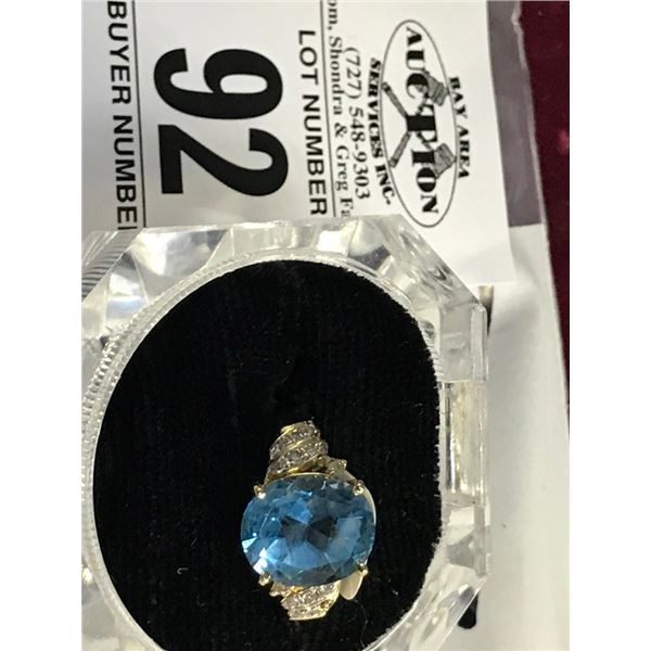 14K YG Diamond & Blue Topaz Ring 5g