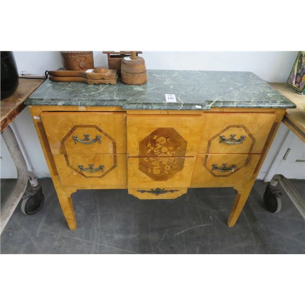 Granite Top 2 Drawer Burl Hall Table - Top Crack - Nds. Repair