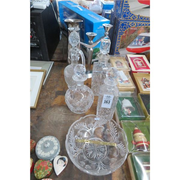 Lot of Crystal Decanters, Bowl, S/S Picture & Candle Holder