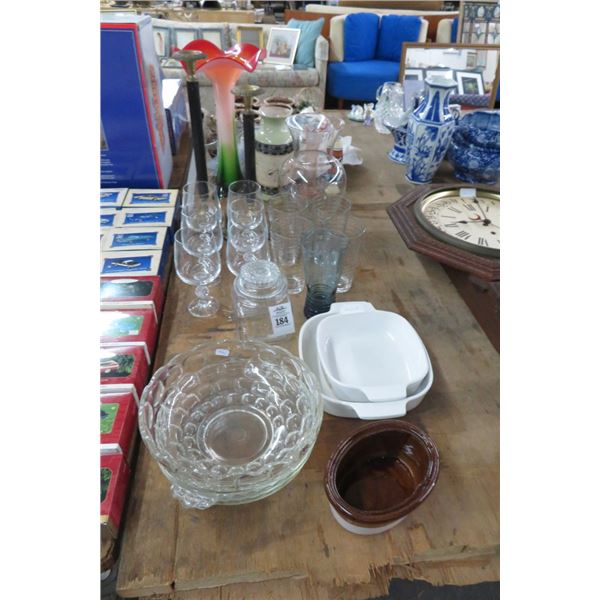 Lot of Glasses, Vase, Candle Sticks & Bowls