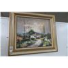 Image 1 : Framed Oil On Canvas Cottage Scene 32" x 28"