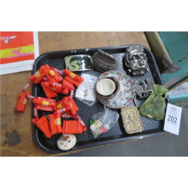 Tray Lot of Metal Belt Buckles, Oscar Mayer Whistle