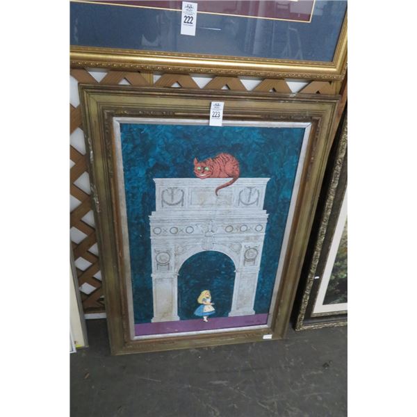 Framed Oil On Canvas "Alice In Wonderland"